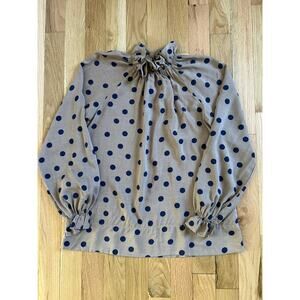 La Stupenderia Tan Navy Polka Dot Ruffle Turtleneck Blouse Top (Girl 10) Italian